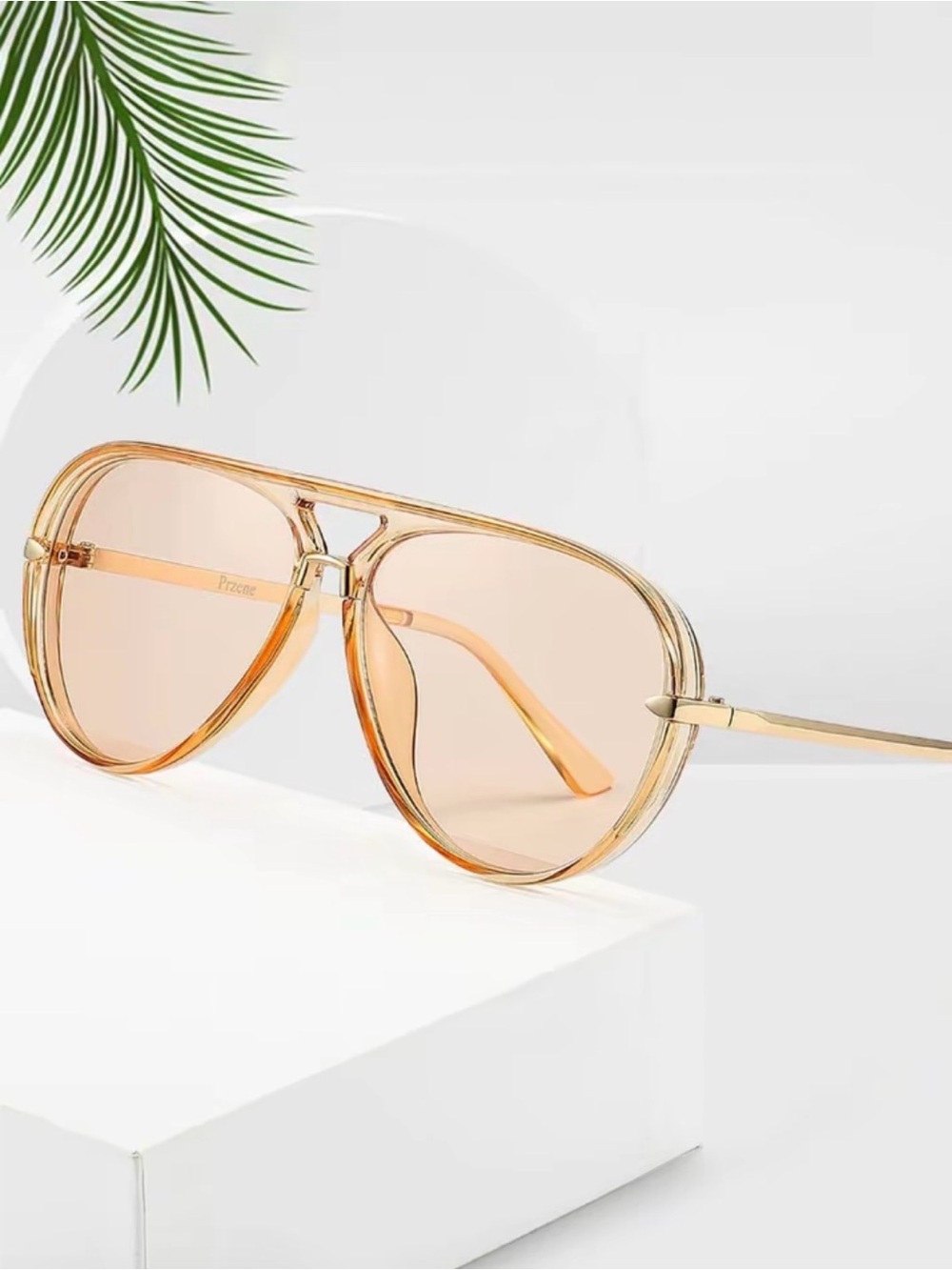 Transparent Amber Aviator Sunglasses with Subtle Gold Temples